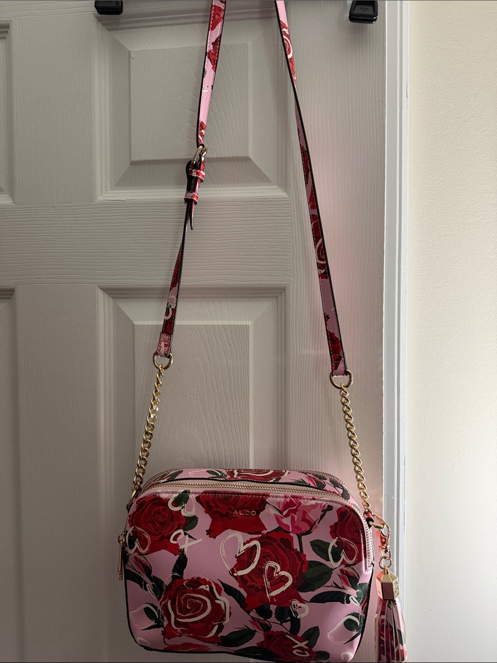Pink Floral Crossbody Bag with Chain Strap